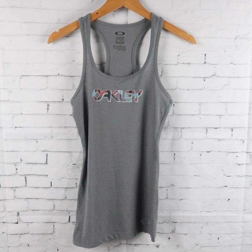OAKLEY DRY RELEASE PERFORMANCE FABRIC GREY LOGO RACERBACK TANK TOP SIZE XS